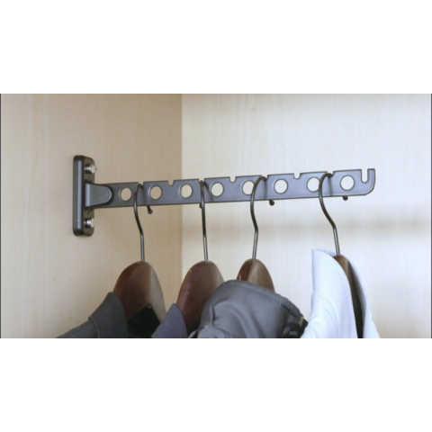Space Saving White Stainless Steel Wall Mounted Clothes Storage Rack with Swing Arm Holder Closet Organizer Clothes Hanger Rack for sale at factory direct price