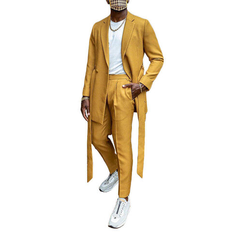 Luxury Yellow Men Suits With Belt Wedding Tuxedos Notch Lapel Clothing Groom  Prom Party Social Blazer Trousers 2 Pieces Suit Set - Buy China Wholesale  Formal Coat Pant Suits $35.99