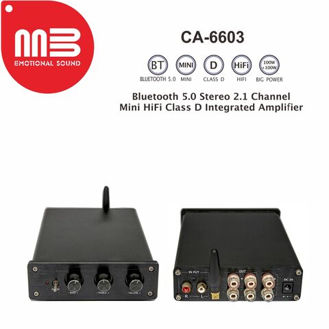 Amplificateur intégré Mini HiFi Classe D, Bluetooth 5.0 Stéréo 2.1 Canaux, Amplificateur HiFi Classe D Intégré Bluetooth Haute Puissance