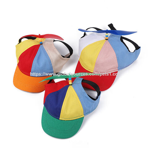 Chapeaux pour Chiens de Compagnie OEM en Toile Colorée, Casquettes de Baseball d'Été avec Libellule en Bambou Rotative Mignonne pour Chiens Moyens et Petits for sale at factory direct price