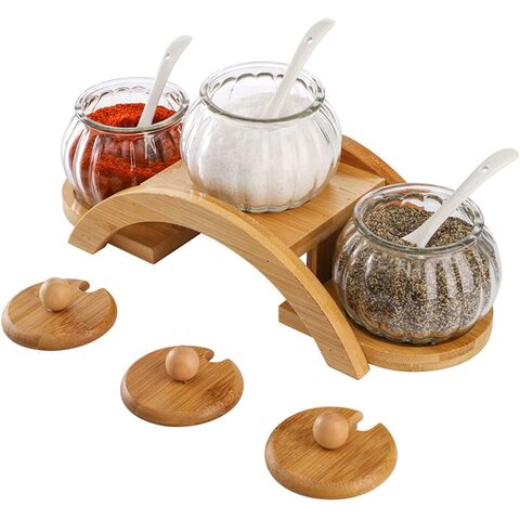 Bulk Ceramic Spice Jars With Bamboo Lids For Kitchen