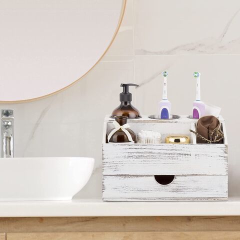 Bathroom Vanity Countertop Circular Holes Rustic Hair Tools