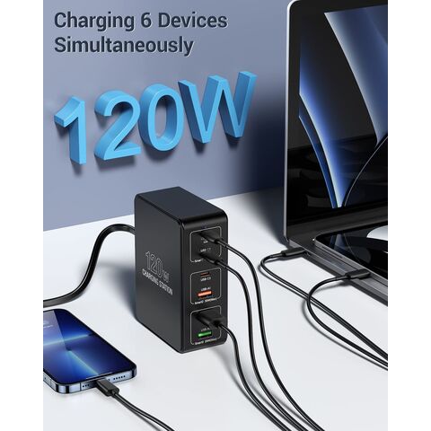Chargeur USB C 120W GaN, Chargeur USB Multiple Chargeur PD,Station