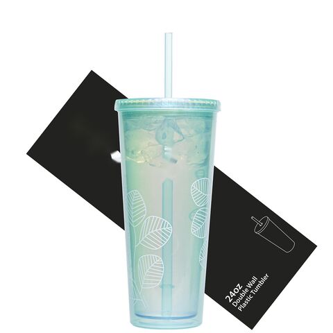 Vaso de plástico reutilizable de doble pared de 24 oz con tapa y pajita - Taza de viaje para bebidas