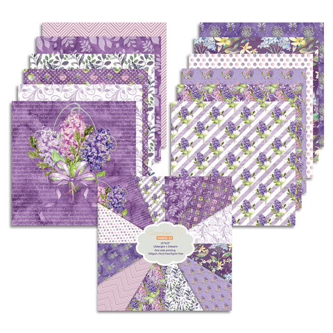 Pack de Papier Scrapbooking 12x12'', Fleurs Violettes Motif Vintage Imprimé Papier Origami, Thème Jardin Papiers d'Artisanat de Fond Classiques for sale at factory direct price