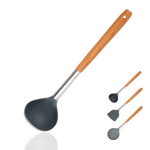 Silicone manche en bois spatule résistant à la chaleur louche à