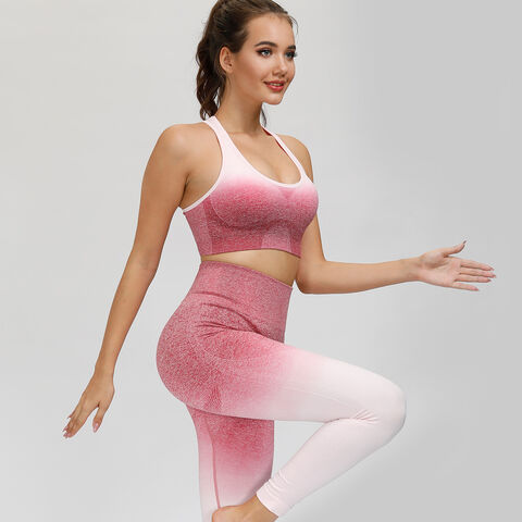 Gradient High Waist Short Yoga Set And Bra Set For Women Stretchy