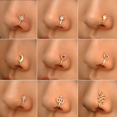 1pc Copper Fake Piercing Nose Ring Heart Star Crown Clip On Nose