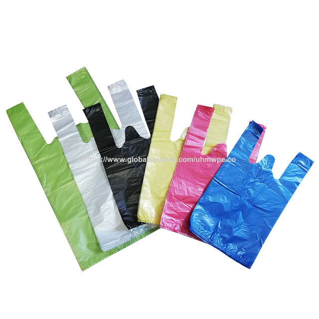 Sacs en plastique HDPE type T-shirt pour achats, emballage écologique biodégradable personnalisé en gros et au détail avec logos for sale at factory direct price