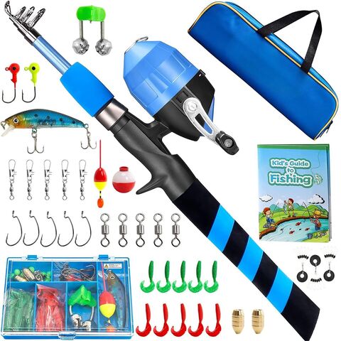 amazing fishing pole with tackle box fully loaded cheap SOUUXIU Kids Kit Telescopic Rod & Reel Combo Lures, Hooks, Line, & Carry Bag, Blue/Pink Profishiencys 56 2 Piece Spinning Combo with Pocket Tackle Box allows for immediate fishing Kids Spincast Tackle Box Fishing
