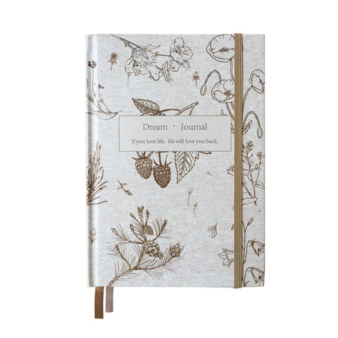 Caderno Journal Botânico Bege - Caderno A5 de Capa Dura Pontilhado, Bullet Journal com 2 Marcadores de Fita e Elástico