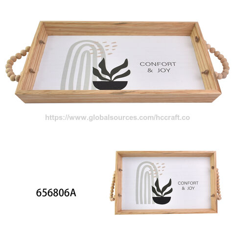 Plateaux en bois MDF en gros avec poignée pour aliments, fruits et collations pour la maison et les restaurants for sale at factory direct price