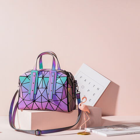 Women Geometric Luminous Purses Handbag Holographic Reflective Crossbody  Bag Wallet Flash Rainbow Tote Bags