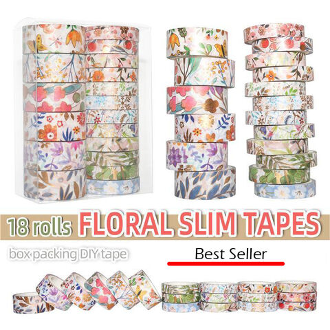 Ensemble de 18 Rouleaux de Ruban Washi Floral Doré - Ruban de Masquage Décoratif avec Feuille d'Or pour Arts, Bricolage, Bullet Journal, Agendas, Scrapbooking, Cartes/Cadeaux for sale at factory direct price