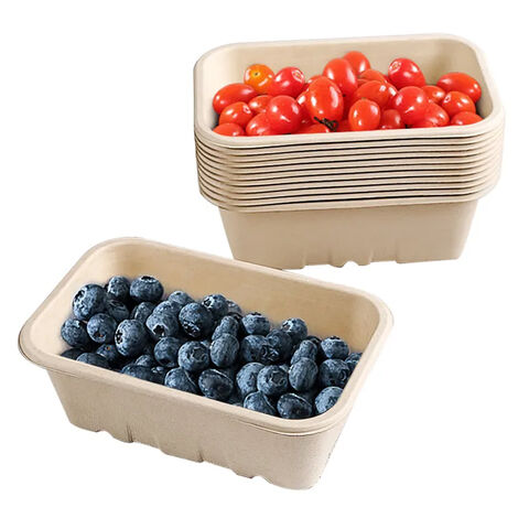 Caixa/Bandeja Biodegradável de Bagasso para Embalagem de Frutas (Cerejas, Mirtilos, Tomates, Morangos) com Orifício de Drenagem - Venda Quente for sale at factory direct price