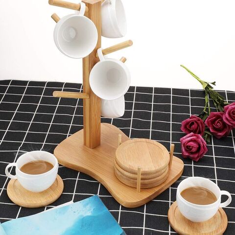 Creative Wooden Cup Holder Storage Rack For Hanging Cups, Mugs And Glasses  (with Drainage Tray)