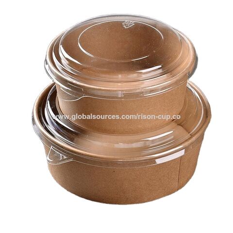 Biodegradable 500ml Kraft Hot Soup Paper Serving Bowls With Lid