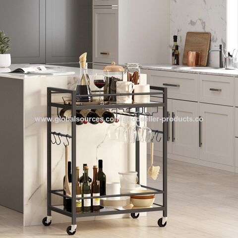 Benoss Black Home - Carrito de bar con ruedas, carrito de vino móvil con  soporte para vidrio y estante para vino, moderno carrito de bebidas para