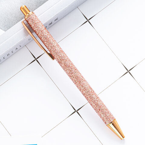 Lot de 6 stylos à bille en or rose pour femme - Stylo à bille rose doré à  paillettes - Beau stylo à bille en métal - Fournitures de bureau pour écrire
