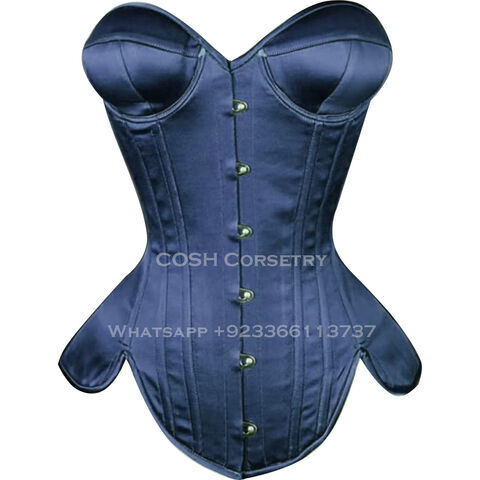 Chicastic Navy Blue Satin Sexy Strong Boned Corset Lace Up Bustier Top -  Large 