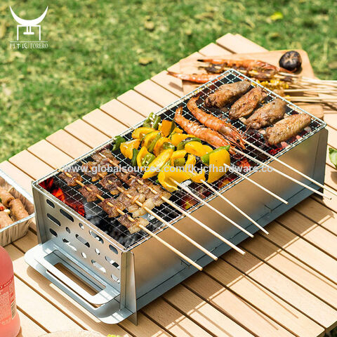 Portable Table Grill, Korean Style BBQ Grill Stainless Steel BBQ Grill  Stove Outdoor Camping Cooker Charcoal Grill BBQ Round Barbecue Grill