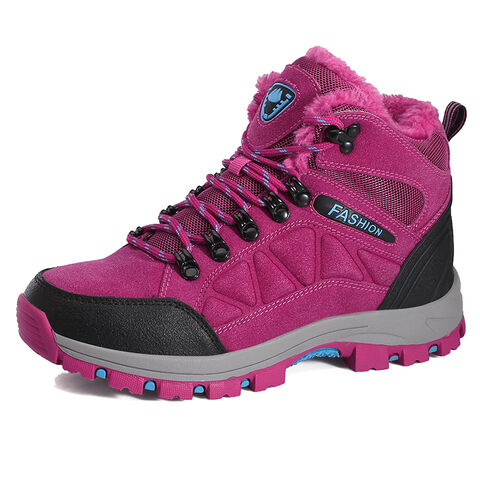 靴 Suede Hiking Boots Pink Shoerace Women's Breathable Suede Hiking Boots With Ankle Support