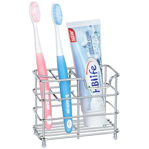 Oferta Especial: Organizador de Acessórios de Banheiro em Aço Inoxidável Prata - Suporte para Escovas de Dentes for sale at factory direct price