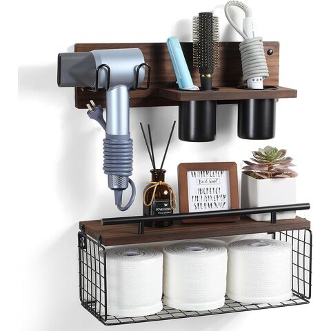 Wall Mounted Solid Wood Blow Hair Dryer Holder Styling Tool