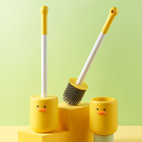 Escobilla de baño autoadhesiva sin perforaciones con diseño de pato. Cepillo de limpieza de goma suave, mango largo, cepillo TPR para inodoro.