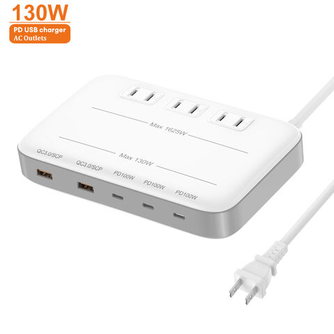 Vina 130W Neu Design 1,8m Universal 3-fach Steckdosenleiste mit Überspannungsschutz, 5 USB-Anschlüssen und Schalter