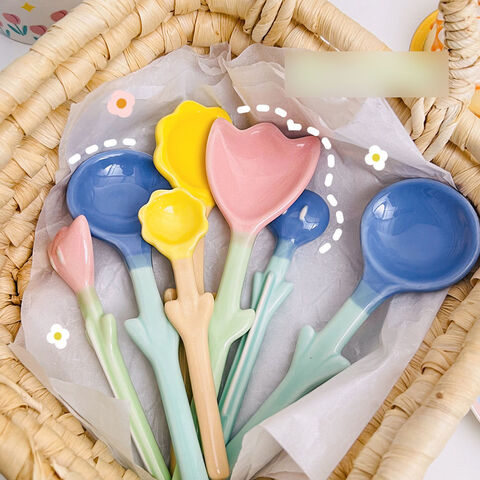 Buy Wholesale China New Asian Small Coffee Dessert Spoon Cute Color Flower  Shape Design Ceramic Soup Spoon & Spoon at USD 0.35
