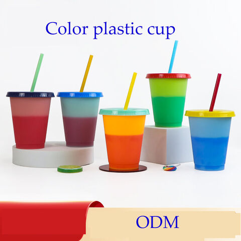 Color Changing Cups With Lids & Straws, 16 oz Plastic Cups With Lids &  Straws for Iced Cold Drinks Coffee Tea Smoothie Bubble Boba, Color Changing