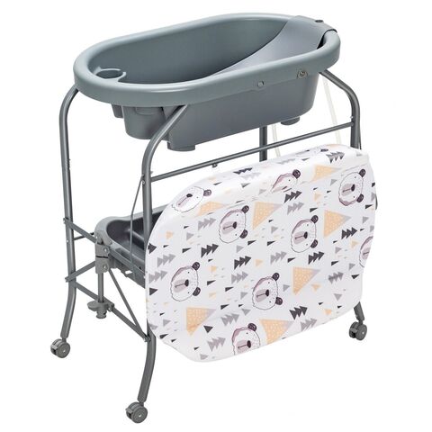  Cambiador plegable para bebé, estación de pañales para bebés  con unidad de bañera de bebé, bañera portátil infantil con ruedas (gris) :  Bebés
