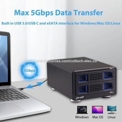 Carcasa ABS duradera 2 Bay RAID Hard Drive Enclosure para 3,5 "SATA HDD, soporte RAID 0 RAID 1,Normal,JBOD para 2,5"/3,5 "HDD SSD