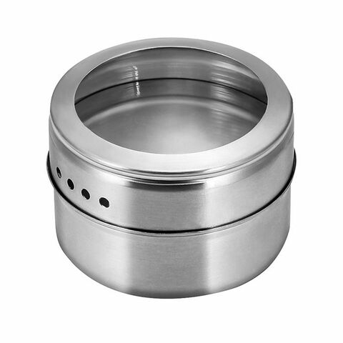Stainless Steel Spice Jar Sauce Storage Container Pots Lid Pepper Shaker Bottles Magnetic Tin Pot Kitchen Condiment Spice Jar for sale at factory direct price