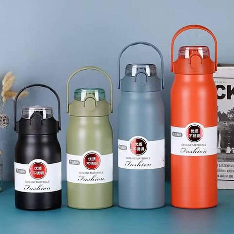 316 Edelstahl Thermosflasche mit großem Fassungsvermögen, tragbarem Griff, für Outdoor, Fitnessstudio, Sport, mit Strohhalm