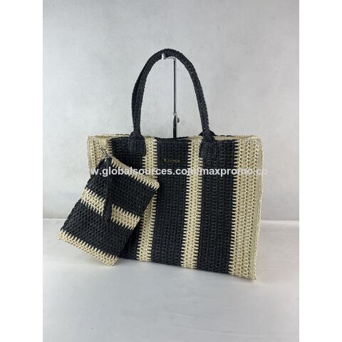 Bolsos de paja al por mayor 100% trenzados a mano con bolsillo pequeño con cremallera, bolso de hombro de paja, diseños personalizados son bienvenidos for sale at factory direct price