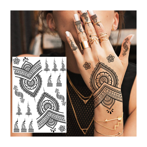 Amazon.com : Large Henna Tattoo Stencil Kit,12 Sheets Henna Tattoo stickers  for Hand Forearm Glitter Airbrush Diy Tattooing Template, Indian Temporary  Tattoo Stickers for Women Girls : Beauty & Personal Care