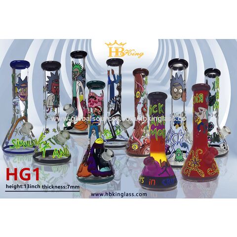 Wholesale Glass Water bong With Funny Sticker Beaker Base Smoking Hookah Pipe for sale at factory direct price