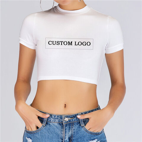 T-shirts de mode pour femmes en gros avec logo personnalisé, T-shirts sexy d'été unis et moulants pour femmes