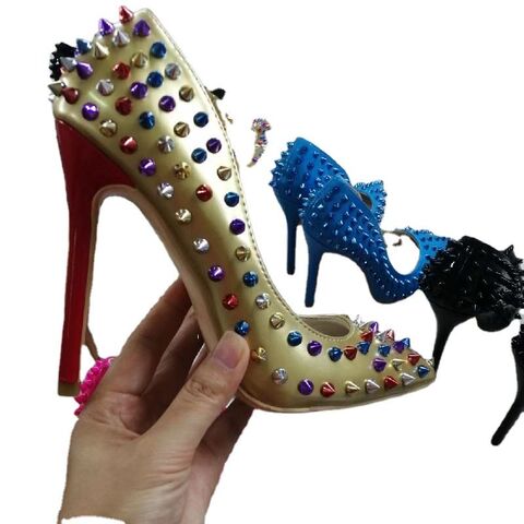 Hot Woman Stilettos High Heel Rivets Leather Ladies Shoes 44 Plus