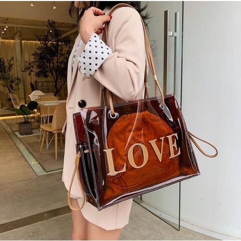2022 Custom Wholesale Tote Bag Style Fashion Clear Plastic Inner