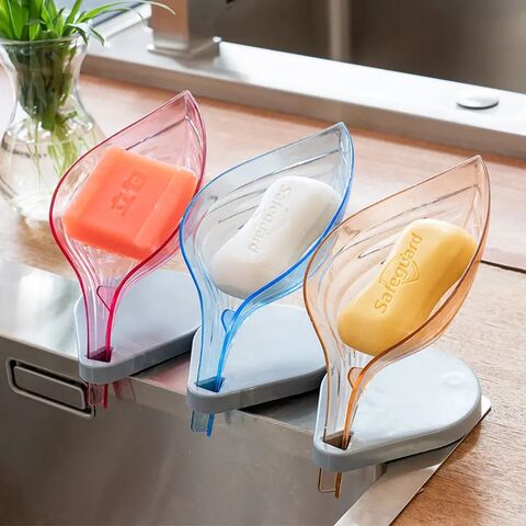Bar Soap Holder Leaf Shape - Self Draining Soap Dish for Bar Soap,  Decorative Plastic Soap Tray, Soap Box with Suction Cup for Shower Bathroom  Kitchen