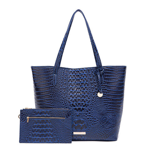 Women Blue Croc-Skin Patterned Large Tote Bag