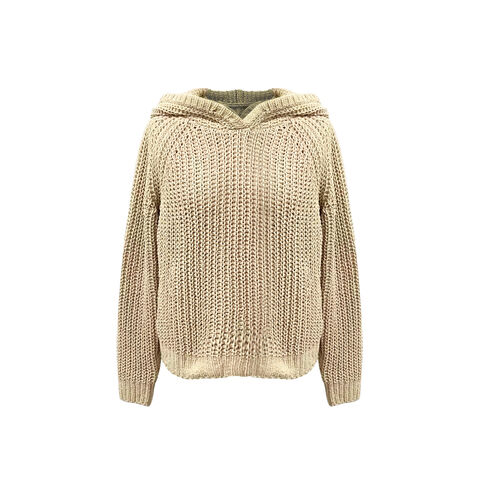 OEM/ODM Damen Chenille-Pullover in Camel mit Kapuze, lockere Passform für den täglichen Gebrauch for sale at factory direct price