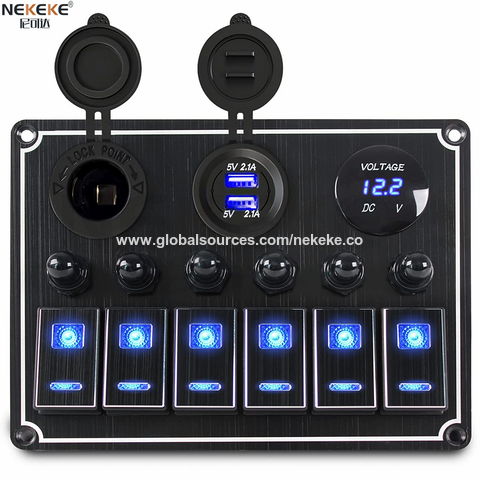 Car Marine Circuit Breaker 4 Gang Rocker Switch Panel On/Off USB Port LED  Digital Voltmeter DC 12V/24V fit Car RV Truck 