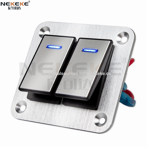 NEW 4 Gang Switch Panel Blue Light DC 12V 16A Stainless Steel Button Switch  For