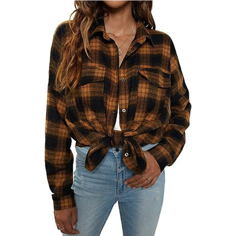 Buy Wholesale China Women's Button Down Flannel Shirts Plaid Shacket Long  Sleeve Collared Business Casual Tops Work Blouses & Shirt at USD 20.88