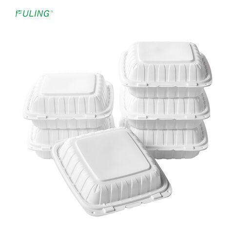 Hinged Meal Prep Containers 8x8 Inch 3-Compartment Plastic Clamshell ...