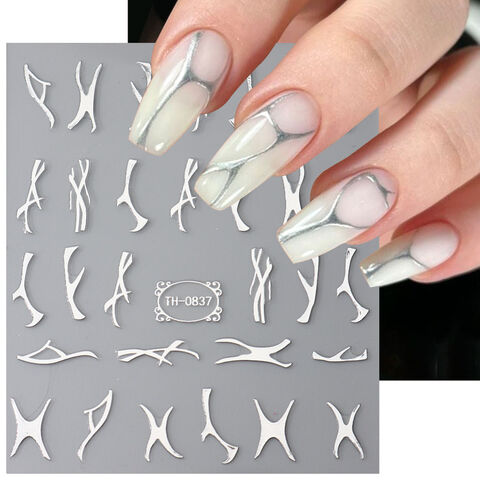Full Beauty Metallic Mirror Flame 3d Nail Stickers Chrome Silver Stripes  Geometry Adhesive Slider Heart Moon Necklace Y2k Decals - China Wholesale  3d Metallic Silver Nail Stickers $0.21 from Foshan Ximei Nail